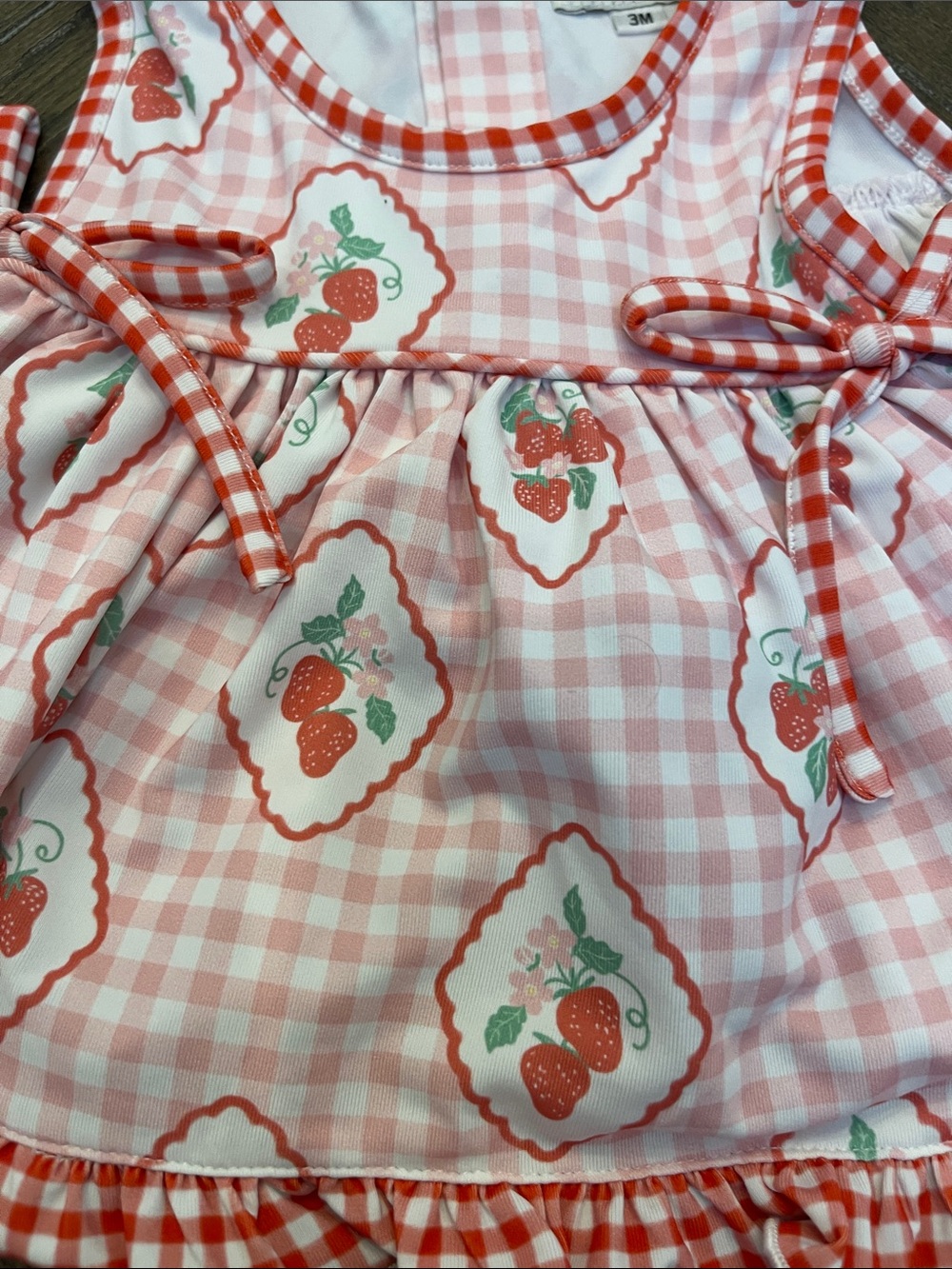 Sew Magnolia Smocks Pink Gingham Strawberry Dress with Matching Bloomer - Picture 3 of 7
